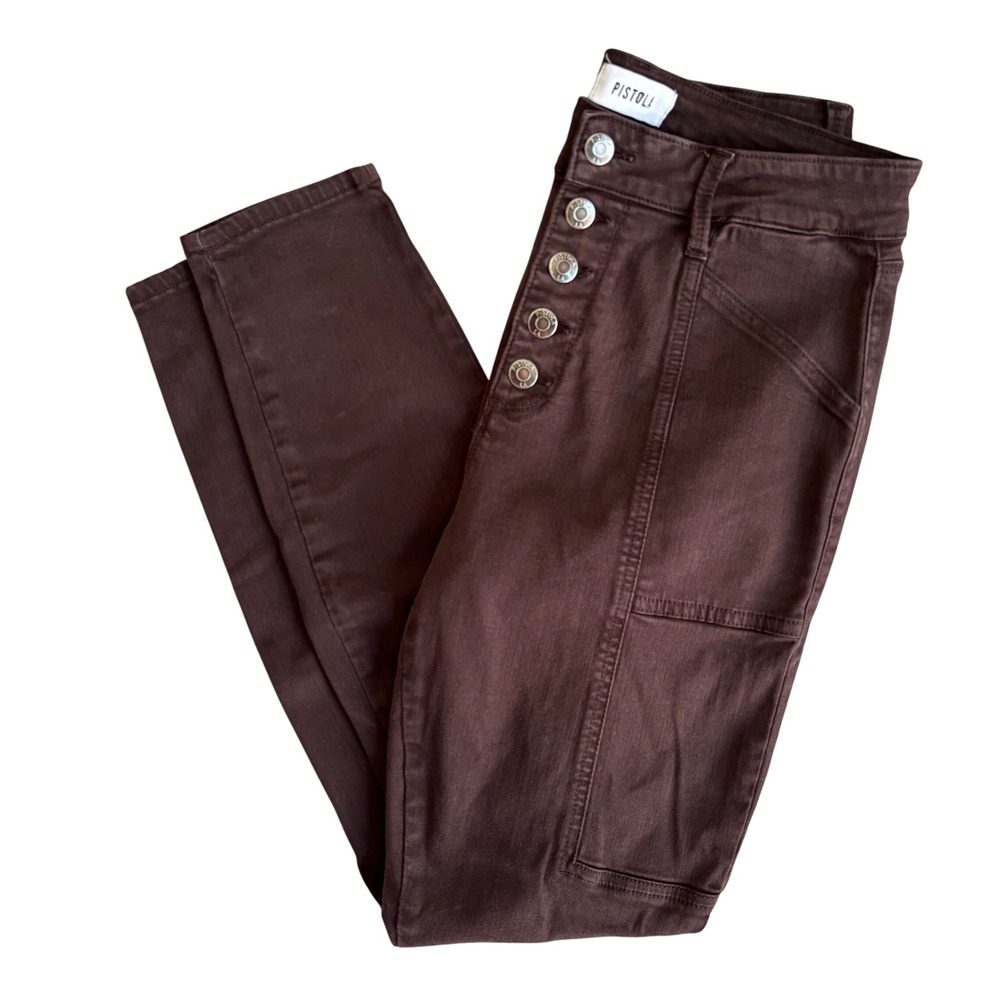 Pistola High Rise Button Fly Cargo Jeans Brown Women's Size 28 Skinny Nordstrom